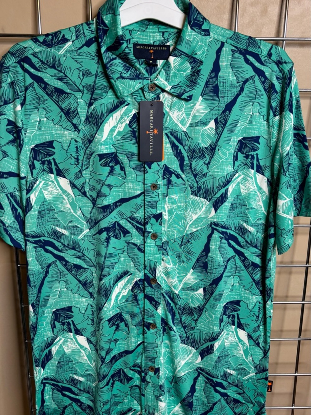 NWT Margaritaville Tropical Leaf Button-Up Shirt Men’s Sz S 50+UPF Moisture Wick